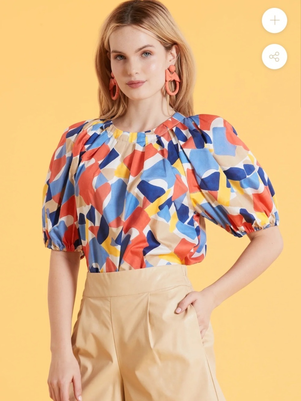 NEW TYLER BOE Renee Puzzle Top Multi Color Small Puff Sleeve Summer Spring
